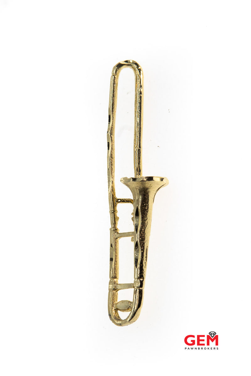 Instrument Jazz Trombone Music Lover Charm 14K 585 Yellow Gold Pendant