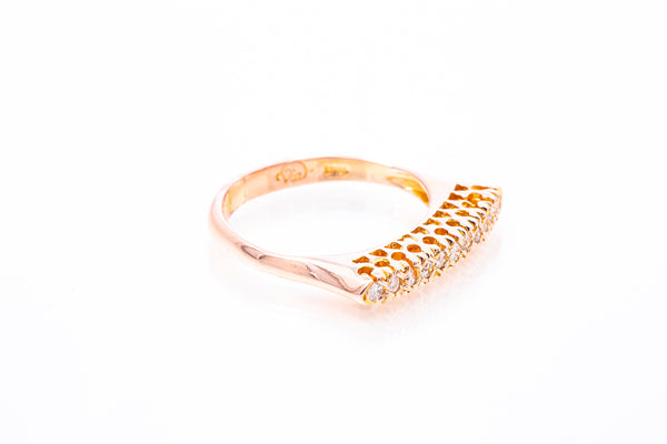 Diamond Single Bar Statement Finger Ring 14k 585 Rose Gold Size 7