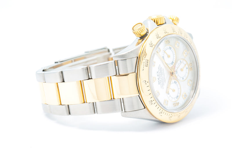 Rolex Daytona Zenith 16523 40mm Stainless Steel Yellow Gold 1999 MOP Diamond Watch