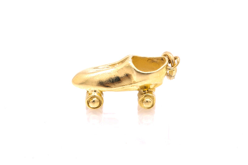 Vintage Antique Style Roller Skate Wheel Shoe Pendant Charm 14k 585 Yellow Gold