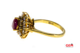 Ruby & Diamond Cluster 18K 750 Yellow Gold Ruby Diamond Ring Size 8