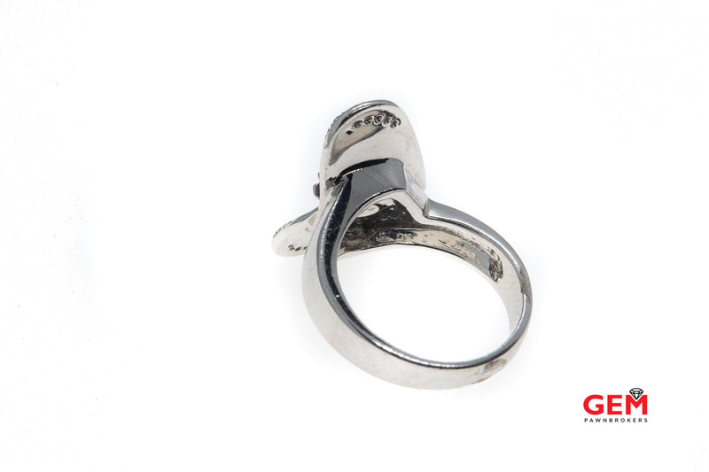 Diamond Tourmaline Heart Solid 14k 585 White Gold Ring Size 7