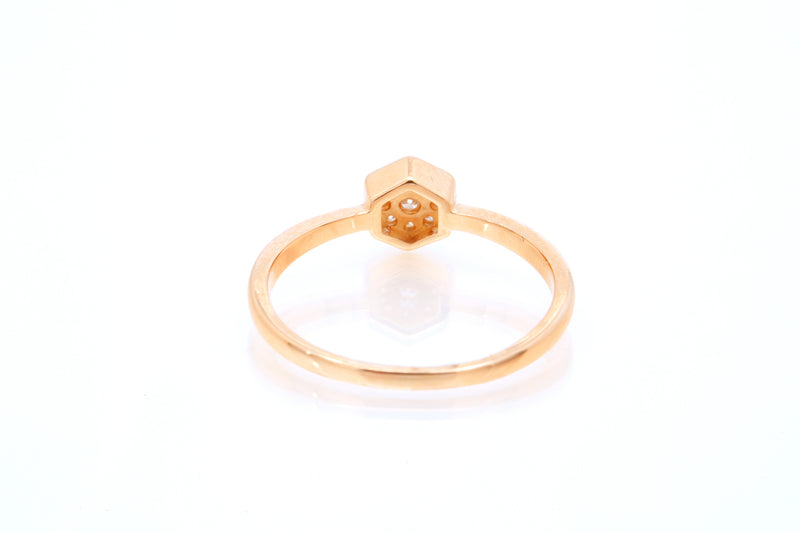 SNJ Geometric Stackable Hexagon Diamond 14k 585 Rose Gold Band Ring Size 7