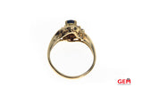 Natural Oval Sapphire & Diamond Accent Cluster 14K 585 Yellow Gold Ring Size 6