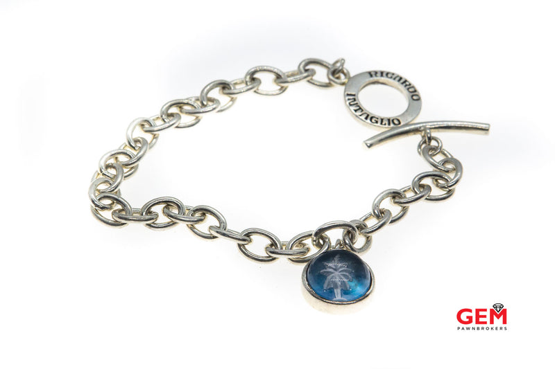Ricardo Intaglio Toggle Lock Chain Link Tree Charm 925 Sterling Silver Designer Bracelet