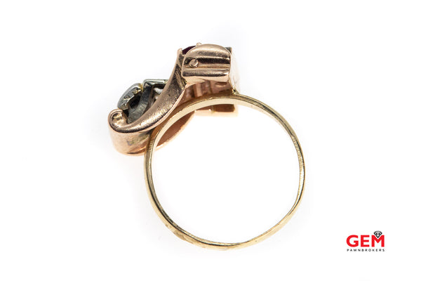 Retro 14k 585 Rose Gold Ruby Diamond Ring Size 7.5 Scroll Design