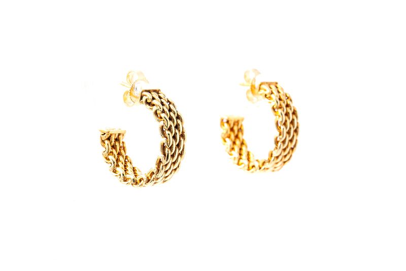 Tiffany & Co Woven Somerset Hoop Huggies 18K 750 Yellow Gold Pair of Earrings