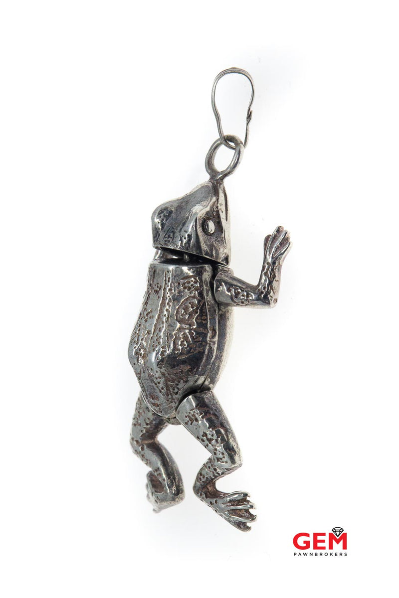 Antique Sterling Silver Moving Parts Frog Animal Charm Pendant 925