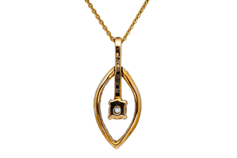 Diamond Eye Line Pave Drop Charm 14K 585 Yellow Gold 18" Necklace & Pendant