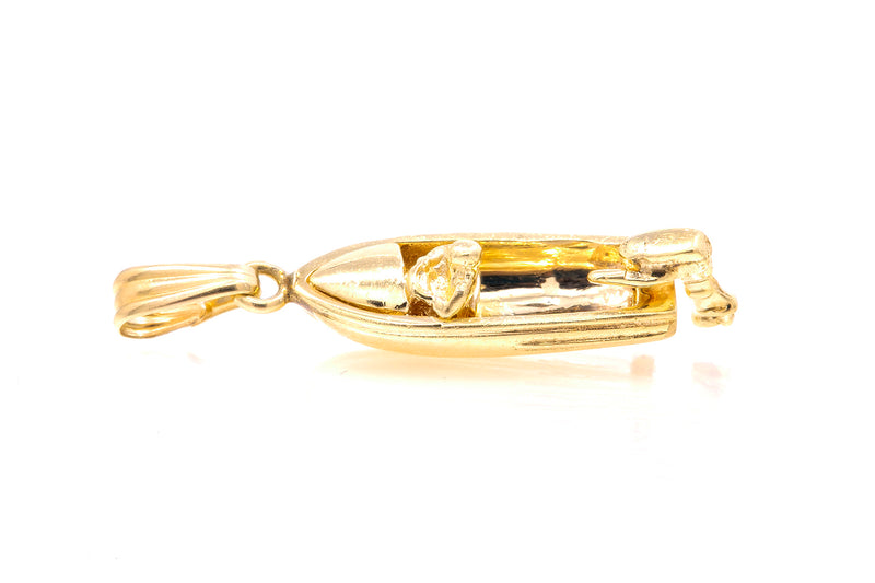 Vintage Water Sports Movable Motor Boat 14Kt 585 Yellow Gold Charm Pendant