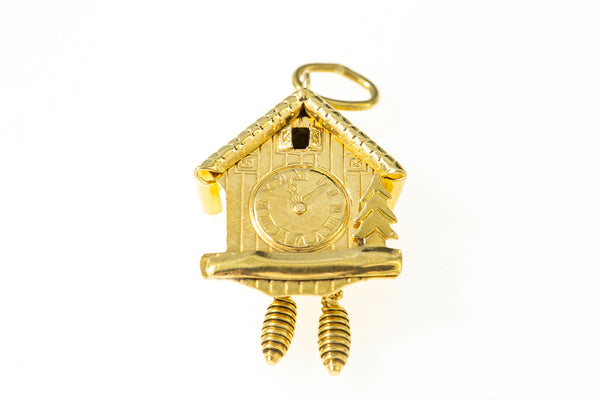 Antique Coo-Coo Clock Moving Parts 14k 585 Yellow Gold Charm Pendant