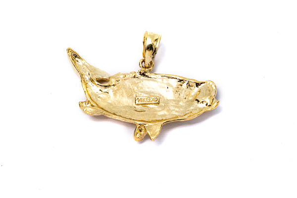Solid Gold Large Mouth Bass Trouth Fish Animal Fisherman Charm Pendant