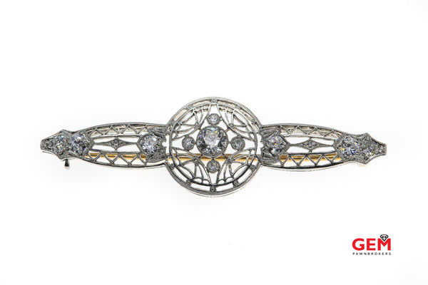Antique Edwardian Estate Pierced Diamond Brooch Platinum Lapel Pin Brooch
