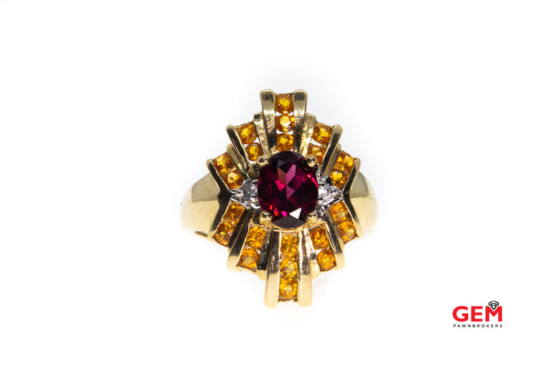 Garnet Citrine Cubic Zirconia Synthetic Colored Stone 14k 585 Ring Size 6.5