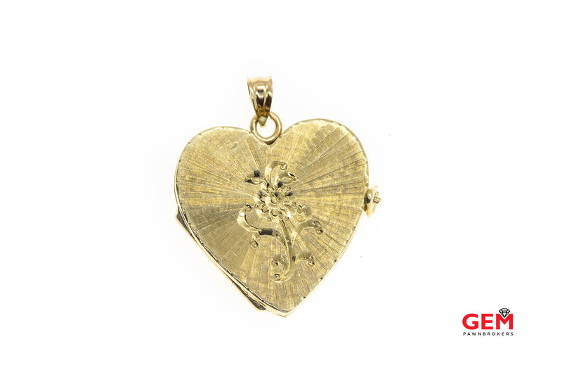 Antique Daisy Heart Locket Flower Motif 14kt Yellow Gold Charm Pendant 585