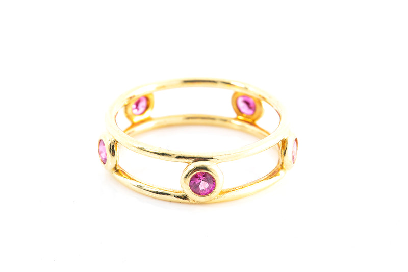 Elsa Peretti Round Pink Sapphire Yellow Gold 18k 750 Ring Size 5.5