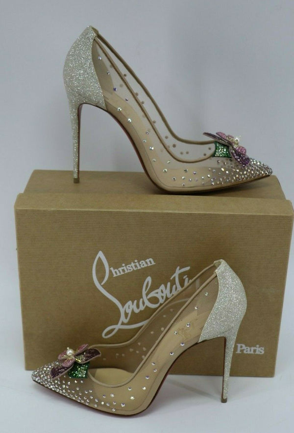 Christian Louboutin Feerica 100 Crystal-flower Embellished Pumps Nude Sz 39.5/9