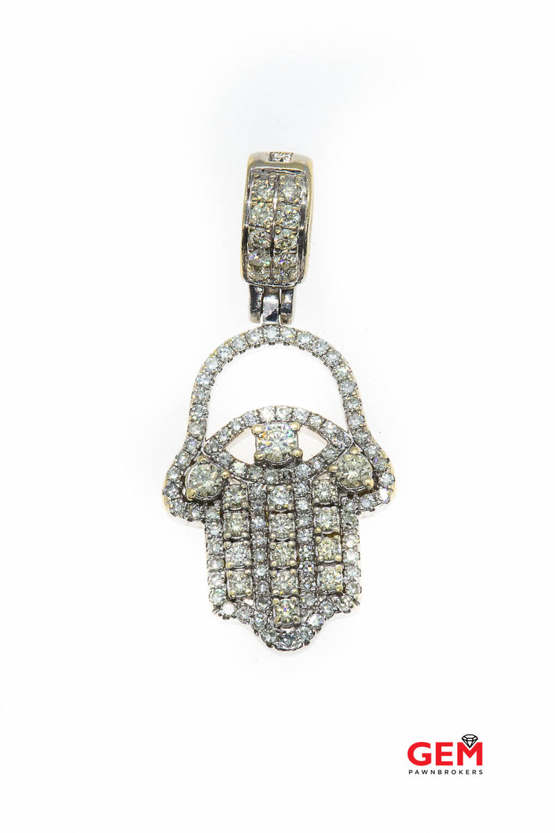 Diamond Cluster Pave Spiritual Hamsa Hand Charm 14K 585 White Gold Pendant