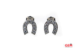 Equestrian Cubic Zirconia Lucky Horseshoe Studs 14K 585 White Gold CZ Earrings