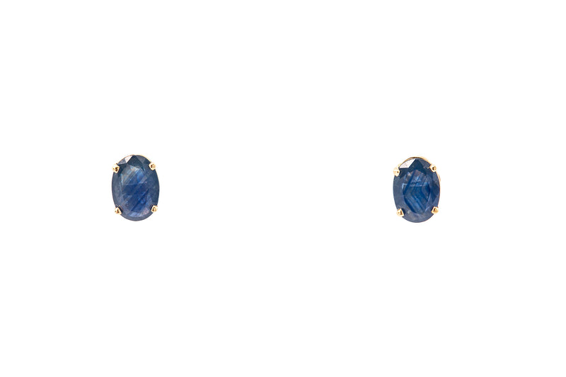Oval Sapphire Four Prong Yellow Gold Stud Earrings 14k 585