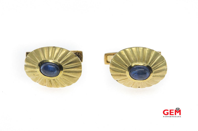 18 KT Yellow Gold Greece Cabochon Sapphire Cufflinks
