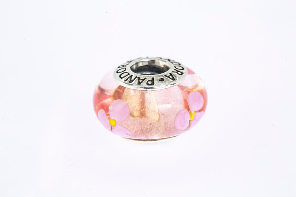 Pandora Pink Flower Daisy Murano Glass Sterling Silver 925 Bead Charm