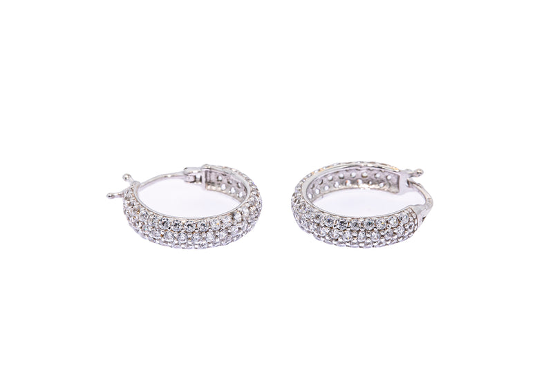 Cubic Zirconia Small Pave Hoops Solid 14K 585 White Gold Pair of CZ Earrings