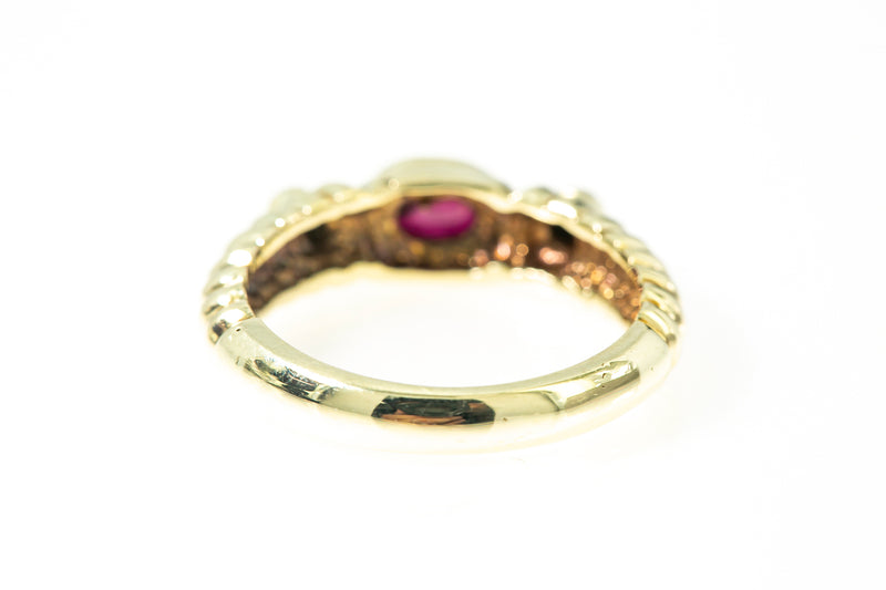 Scalloped Stackable Ruby & Diamond Accent 14k 585 Yellow Gold Band Ring