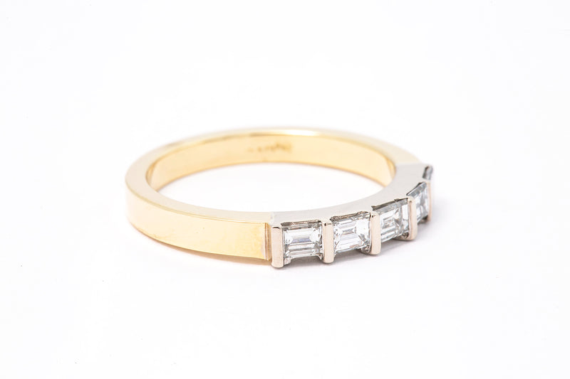 Straight Baugette Two Tone Stackable Wedding Band Ring 14k 585 Size 7