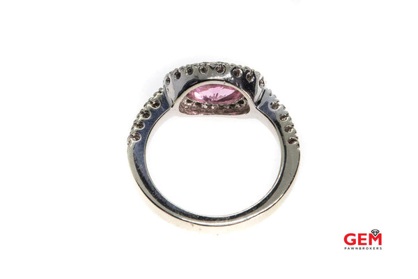 A/C Pink Topaz & Diamond Halo Accent 14K 585 White Gold Ring Size 5 1/4