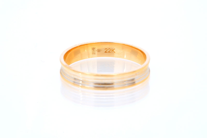 Tri-Color 22k Domed Striped Wedding Band Ring Solid Gold Size 8