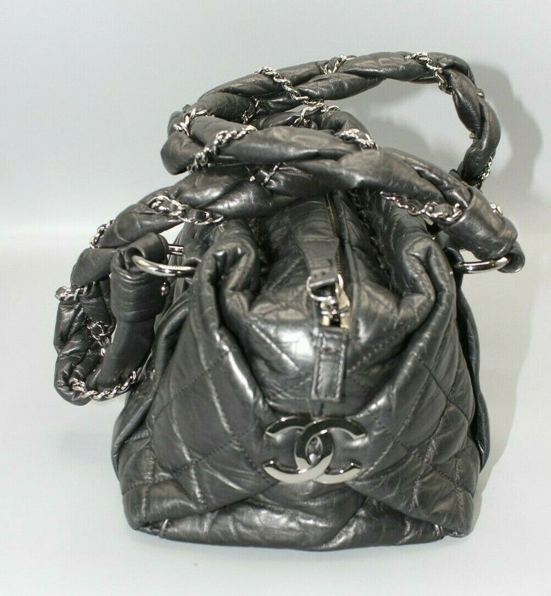 Vintage Chanel Lady Braid Bowler Small Bag Black Quilted Leather (10459853)
