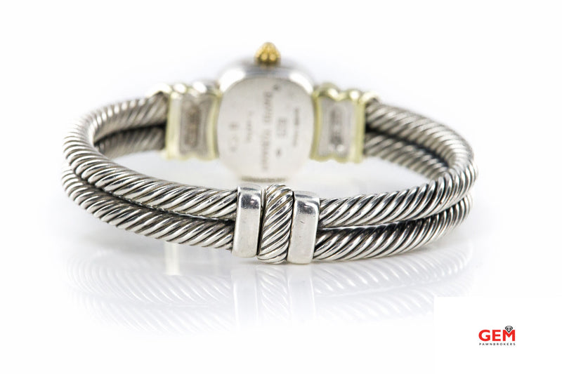 David Yurman T-44755 925 Sterling Silver 14k 585 Yellow Gold Bangle Bracelet Cuff Watch