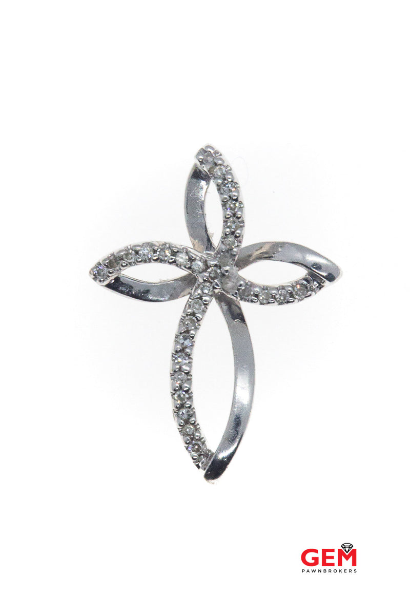 Diamond Pave Free Form Knot Cross Charm 14K 585 White Gold Pendant
