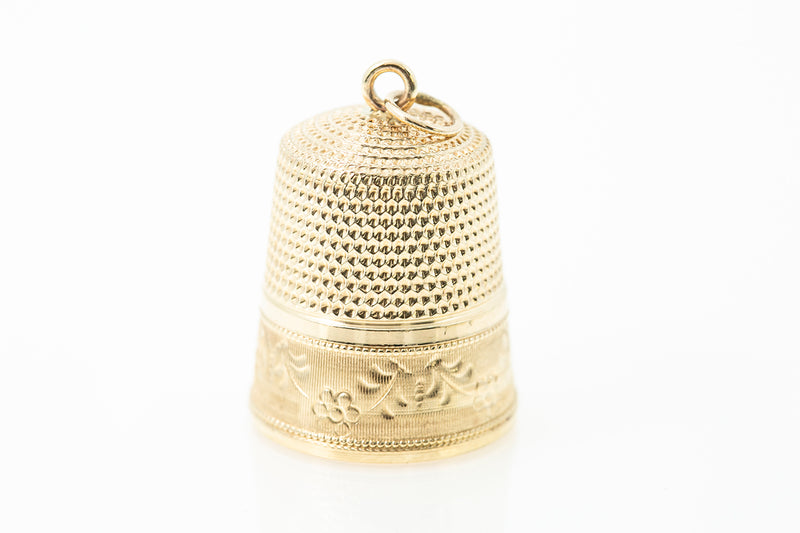 Vintage Sewing Thimble Solid Gold 14k 585 Yellow Charm Pendant