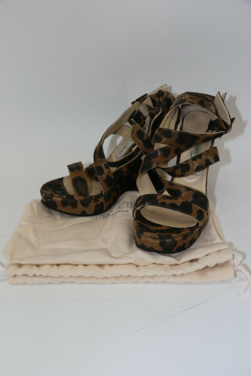 Jimmy Choo Leopard Print Wedge Sandals Size 38/9