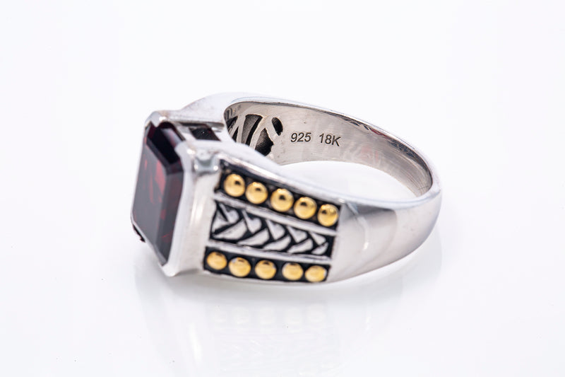Effy Mens Rhodolite Garnet Ring 925 Sterling Silver & 18k Yellow Gold Sz 10 Retail $1300
