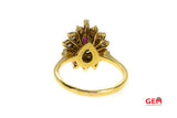 Ruby & Diamond Cluster 18K 750 Yellow Gold Ruby Diamond Ring Size 8