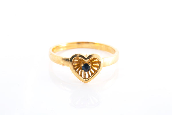 Sapphire Solitaire Heart Cocktail Simple 14k 585 Yellow Gold Ring Size 5 1/2
