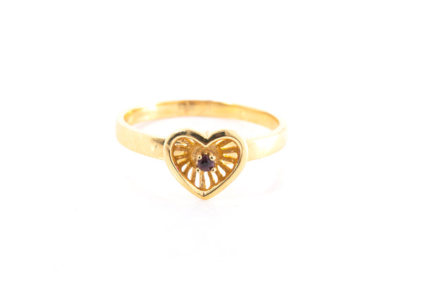 Sapphire Solitaire Heart Cocktail Simple 14k 585 Yellow Gold Ring Size 5 1/2