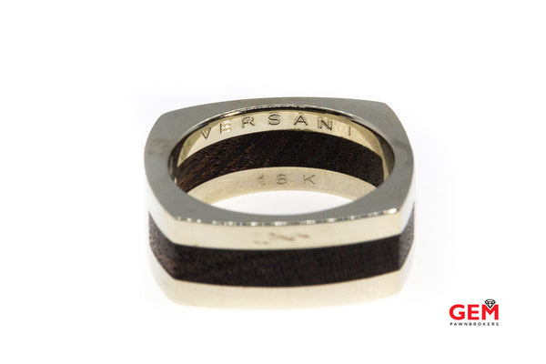 Versani Bocote Wood Inlay Collection Square Band 18K White Gold Ring Size 11