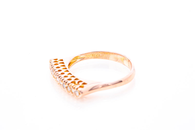 Diamond Single Bar Statement Finger Ring 14k 585 Rose Gold Size 7