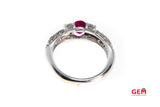 Natural Oval Ruby & Diamond Cluster Pave Band Italy 18K 750 White Gold Ring Size 6