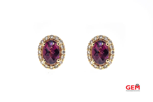 LeVian Raspberry Rhodolite Garnet Diamond Halo 14K Rose 585 Gold Stud Earrings