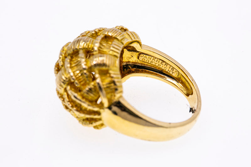 Henry Dankner Basket Weaved Domed Band 18K 750 Yellow Gold Ring Size 6