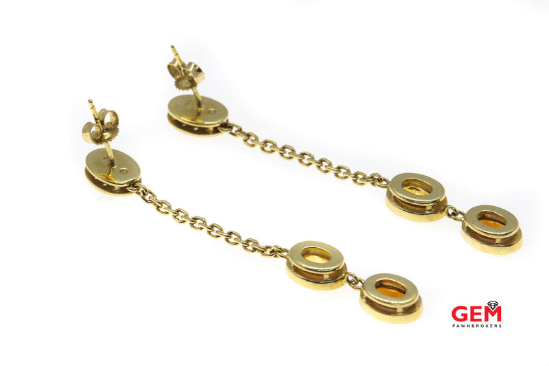 Diamond Pave & Citrine Gemstone Chain Link Drop Dangle 14K 585 Yellow Gold Earrings