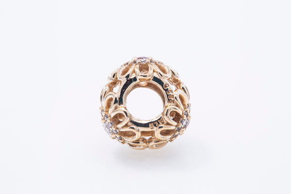 Pandora Pave Floral Brilliance Bead Charm CZ 14k G585 Yellow Gold B