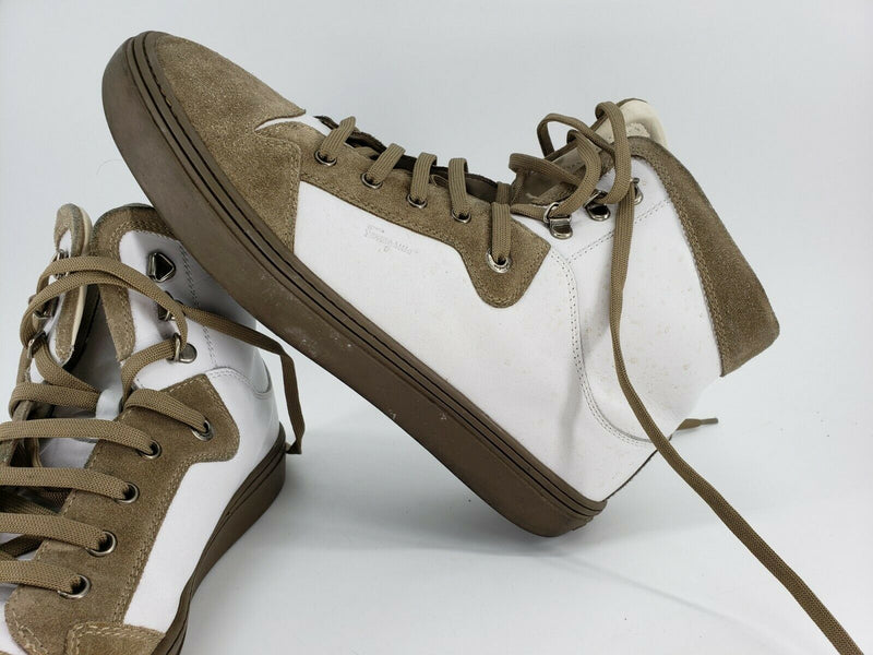 Salvatore Ferragamo High Top Sneakers Tan Suede/White Womens Size 9.5