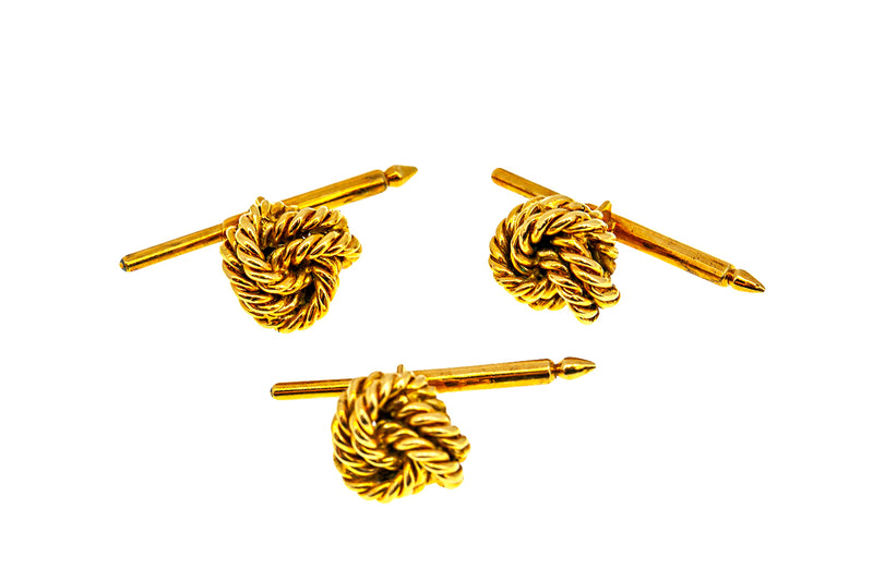 Vintage Tiffany & Co France Twisted Knot 18K 750 Yellow Gold Tuxedo Set Cufflink & Buttons