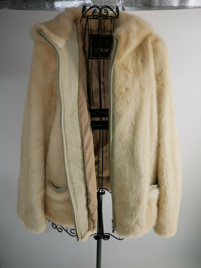 Erton Italy Mink Womens Hooded Coat Real Fur 0060385 Mustela Vison Size 44